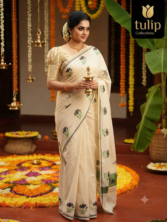 Puliyilkara saree with print