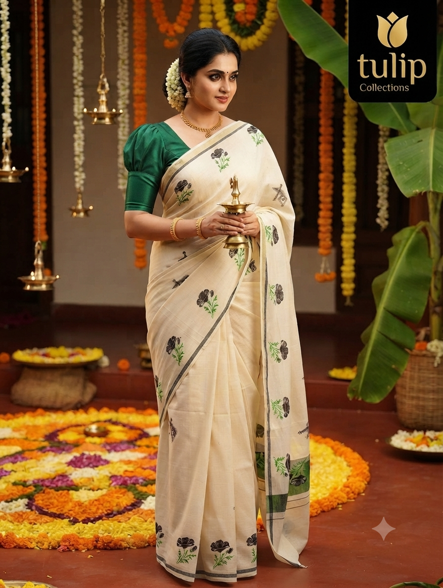 Puliyilkara saree with print