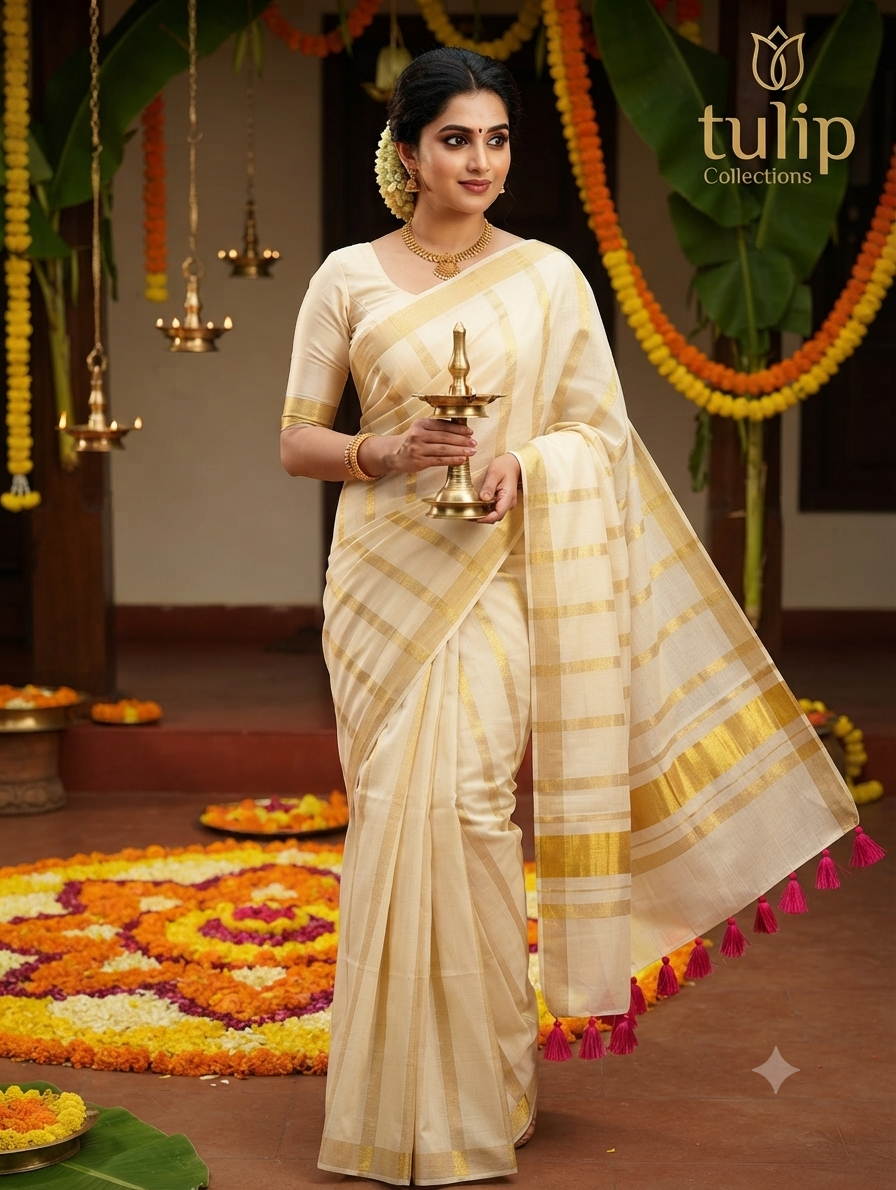 Soft cotton  Kerala kadavu saree