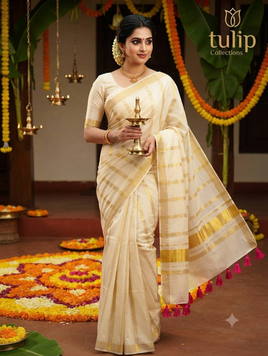 Soft cotton  Kerala kadavu saree