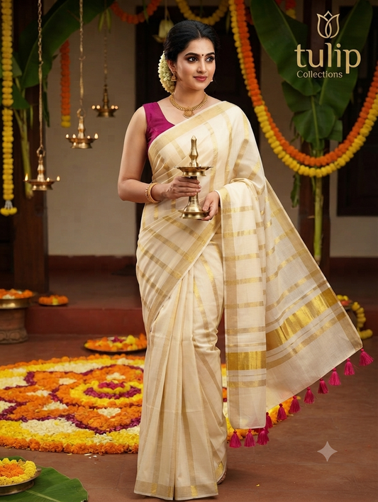 Soft cotton  Kerala kadavu saree