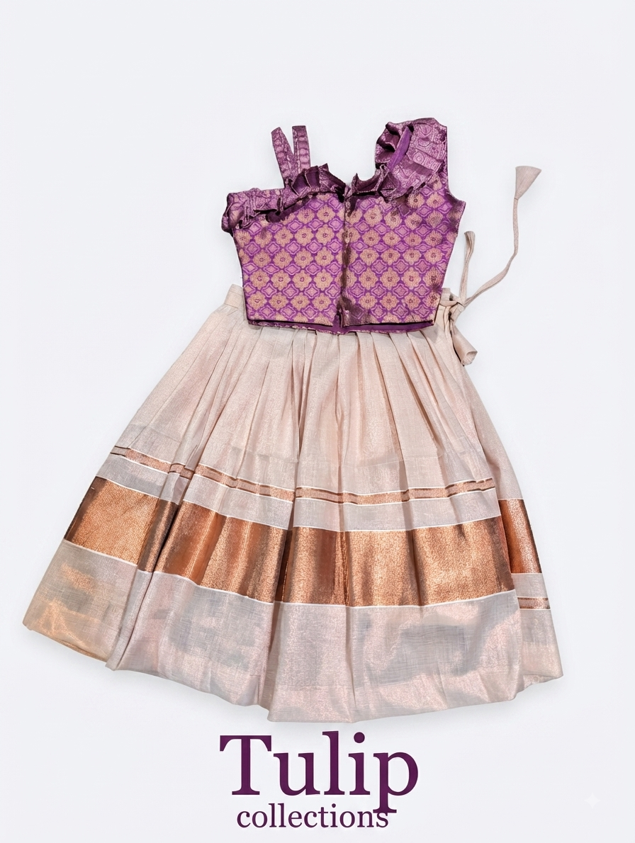 Copper tissue border skirt  and purple brocade top