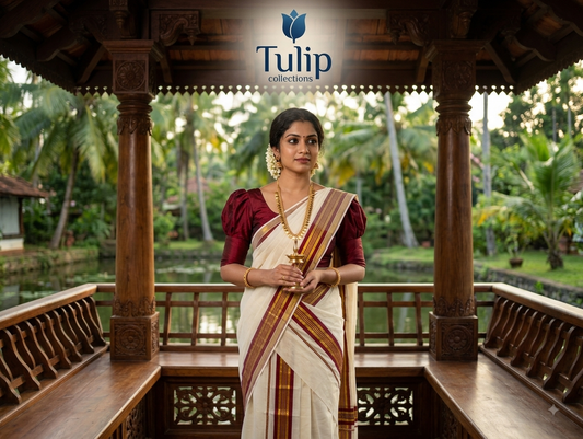 Kerala traditional settu mundu-Maroon gold stripe