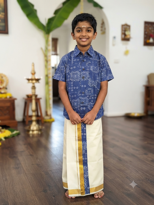 Printed shirt and matching mundu-11 year