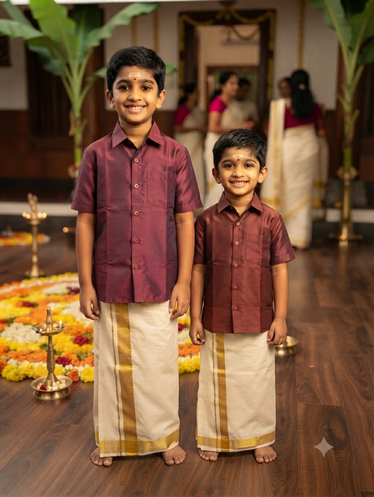 Boys maroon pure silk shirt- age 9& 5