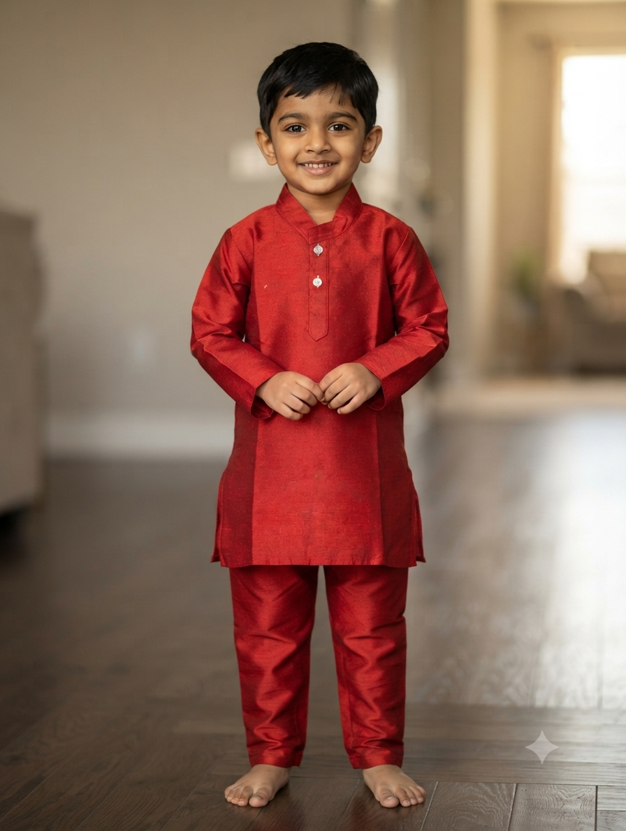 Boys kurta with red pyjama in silk - size 20