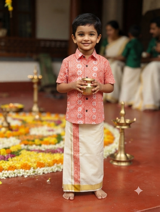 Boys printed shirt and mundu combo - Age 5