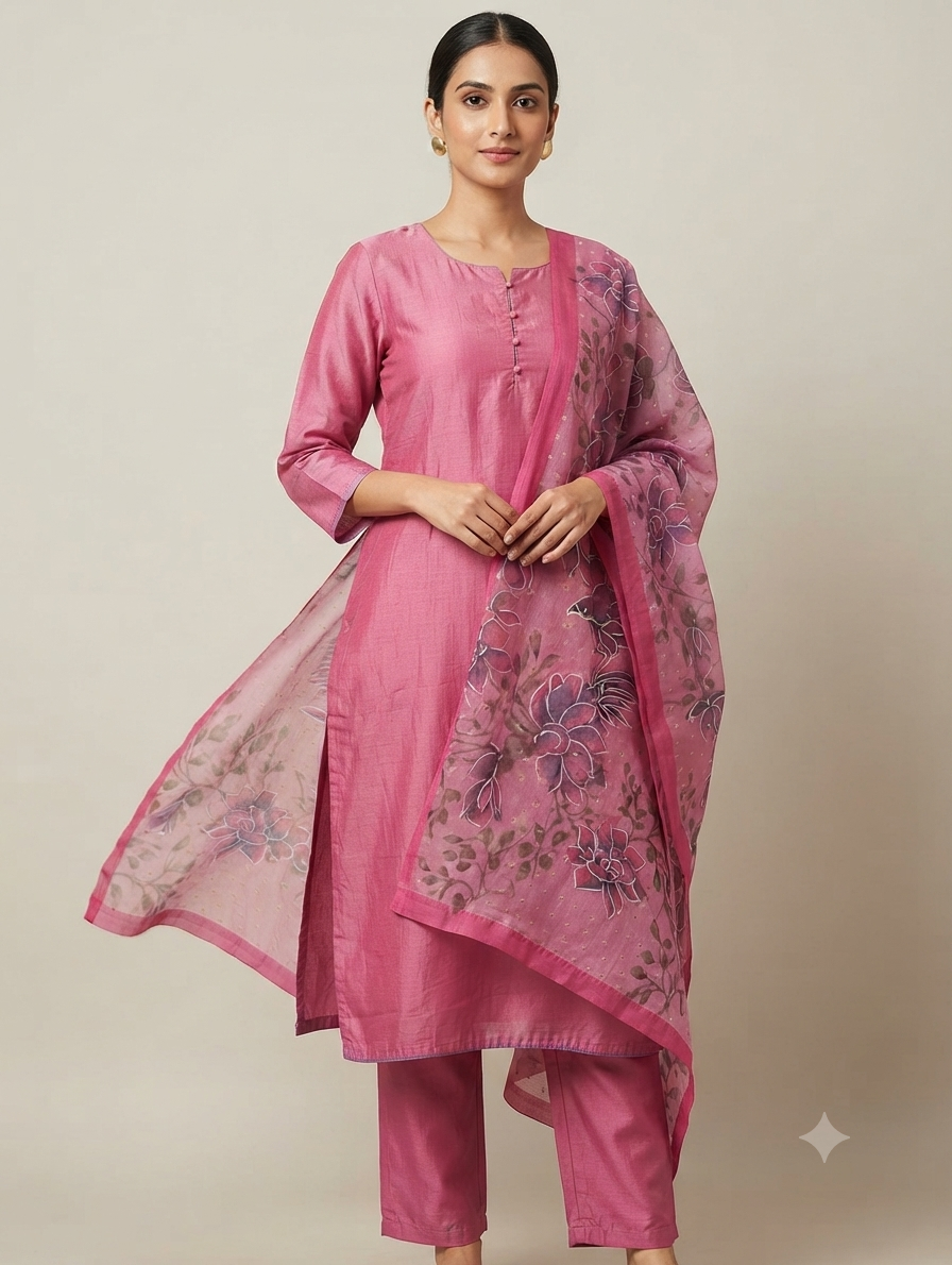 Pure tussar silk suit set- Pink colour