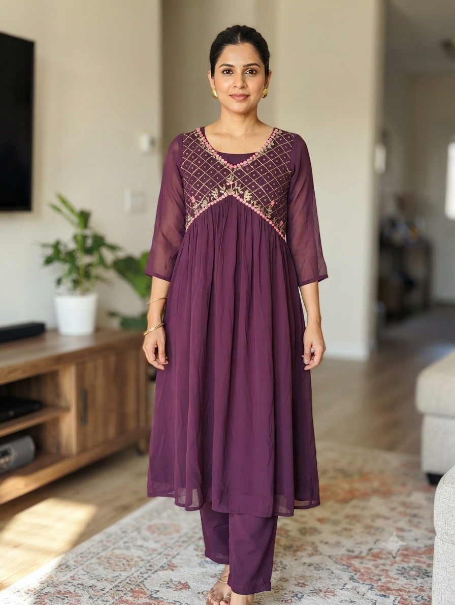 Alia cut kurti on purple colour