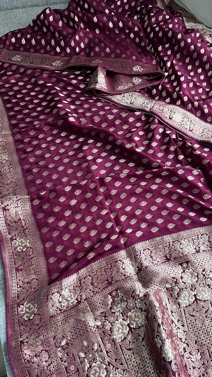 Crepe satin Banarasi weaving saree