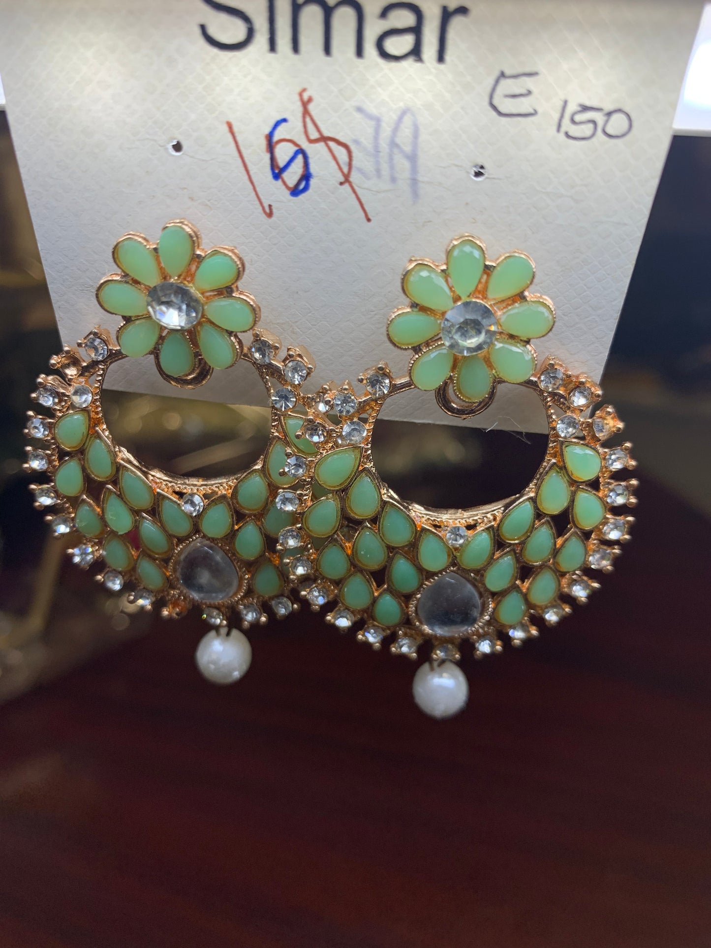 Light green studded moon shaped earring