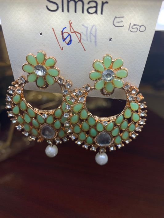 Light green studded moon shaped earring