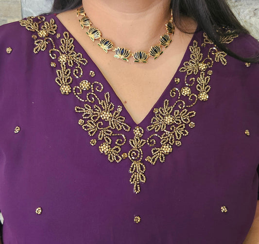 A line  georgette kurti with neck work with antique