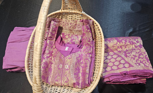 Ready to wear banarasi suit in purple colour