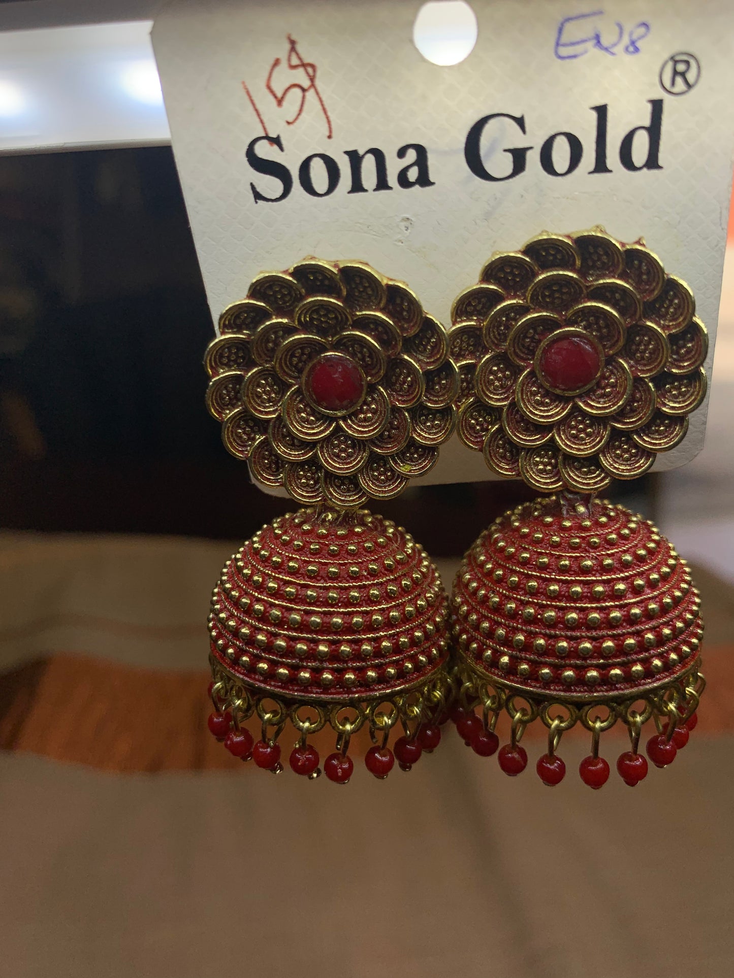 Red floral jhumka earring