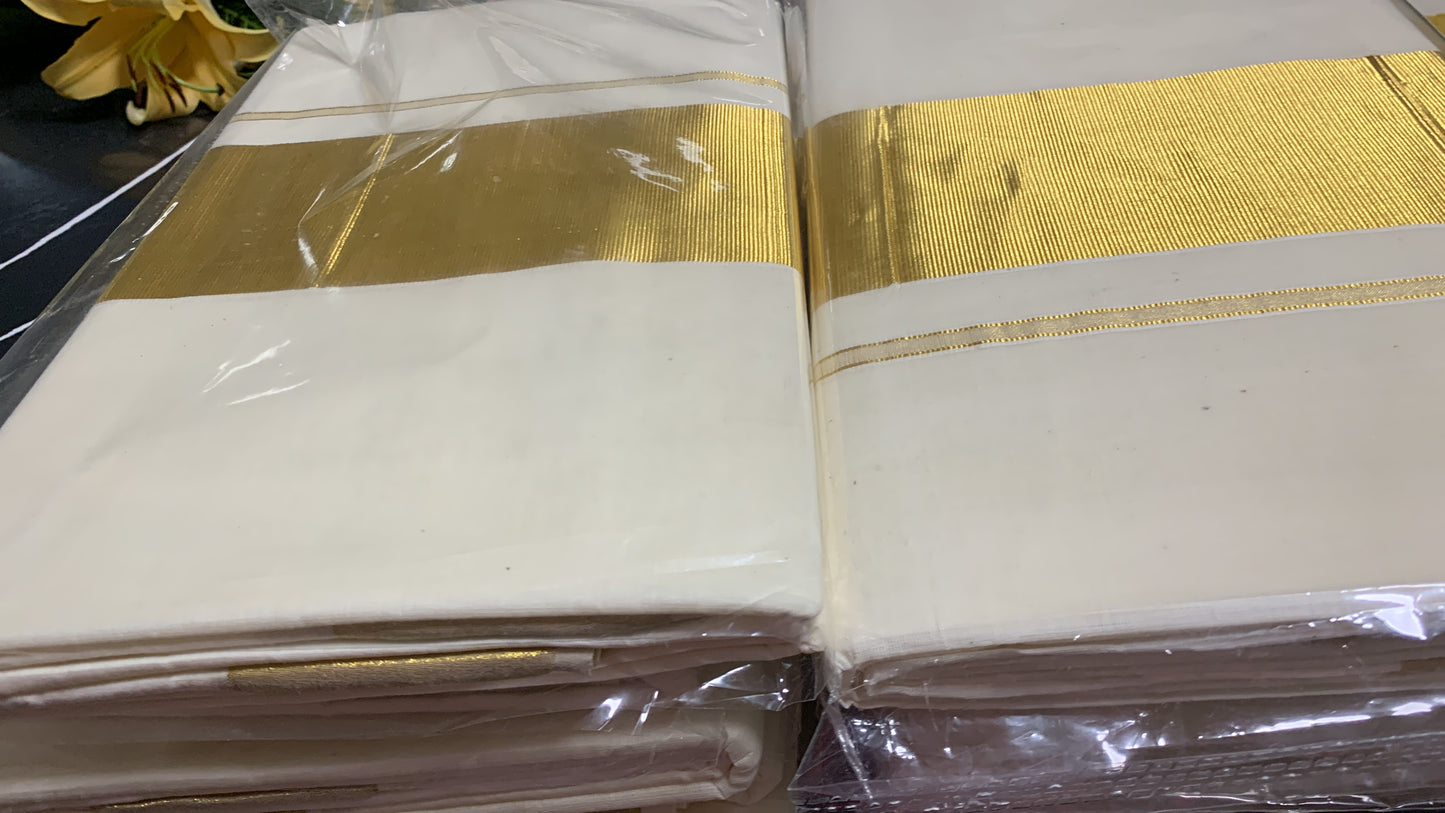 Kerala  cotton kasavu saree with 5 inch kasavu border