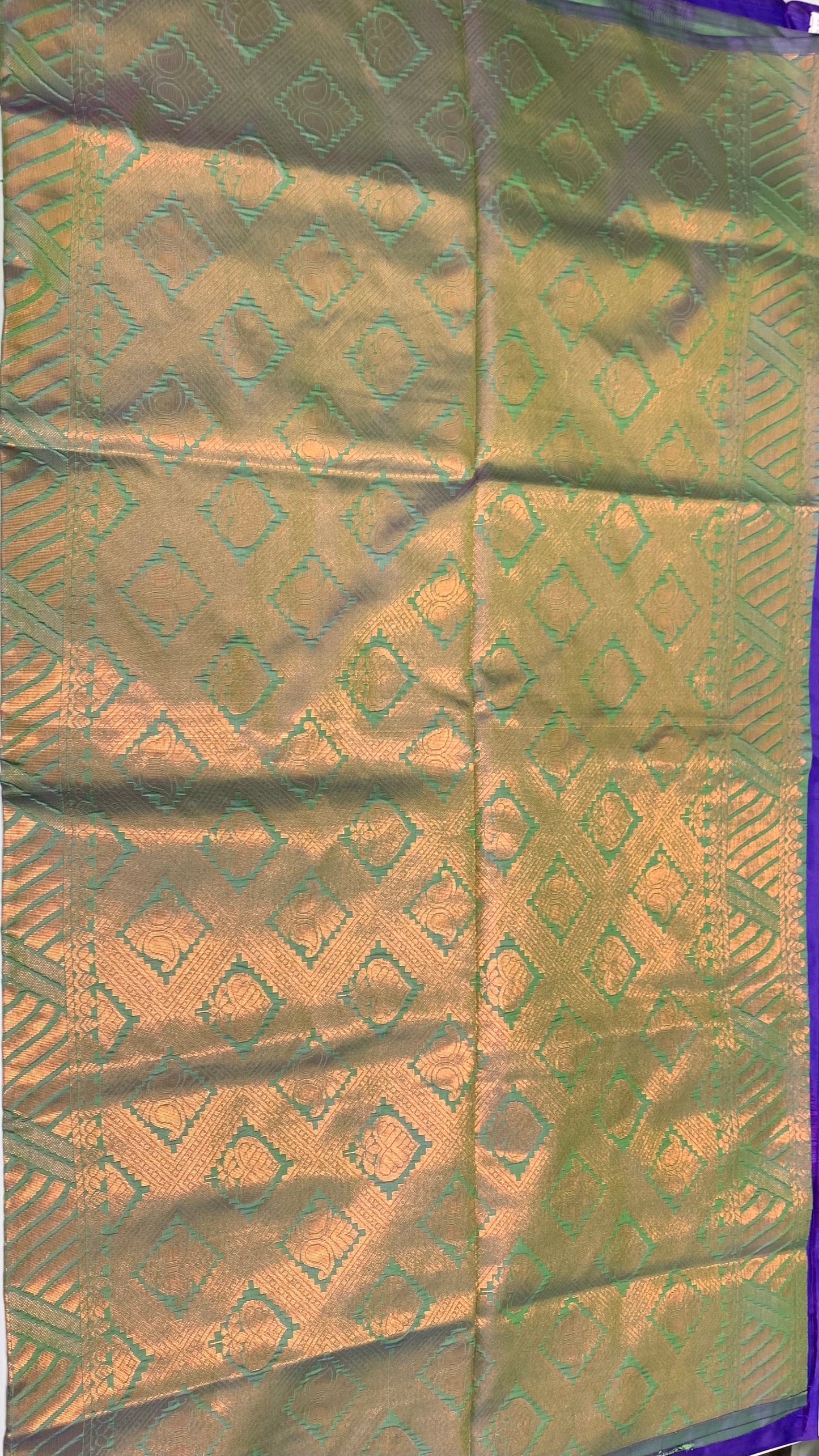 Purple -light green Kasavu Silk Saree(unstitched blouse)