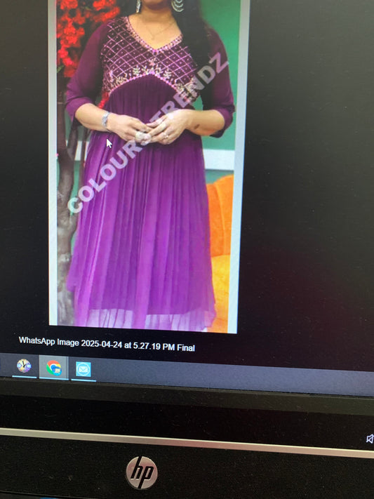 Georgette Aliya cut frock kurti- purple
