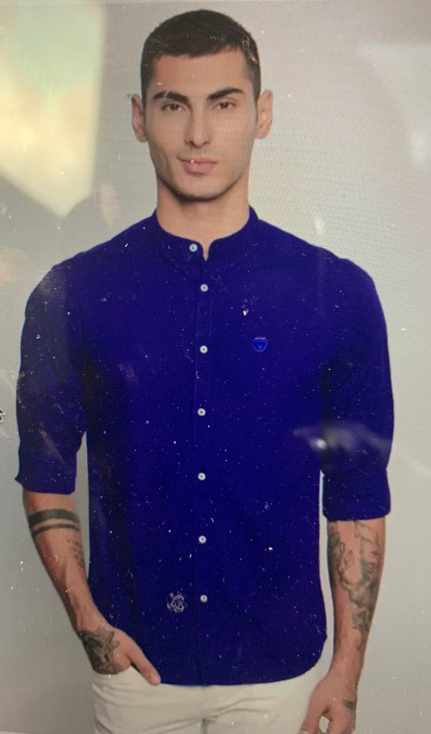 Men mandarin collar shirt -royal blue