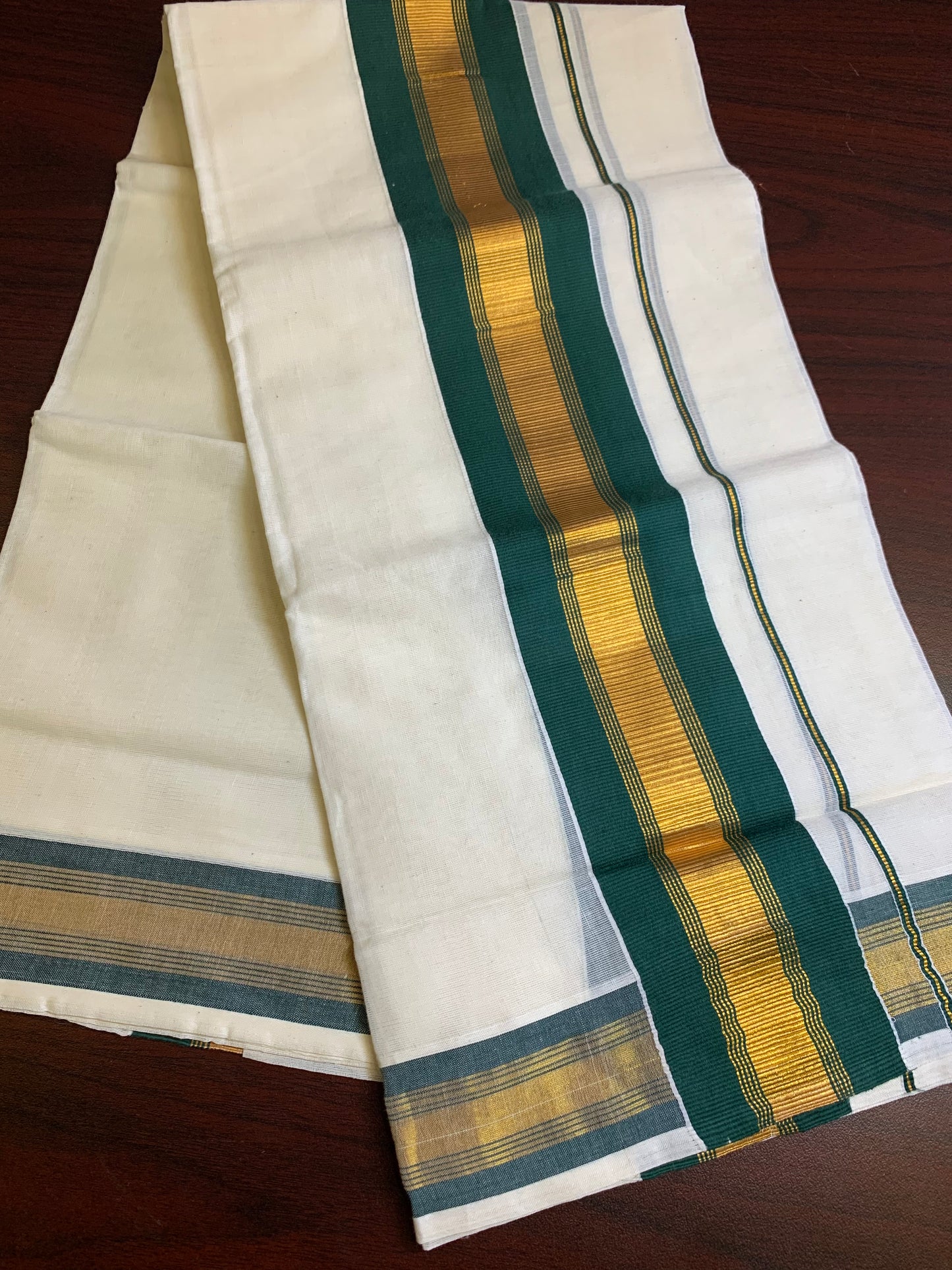 Kerala pure cotton settu mundu(dark green)