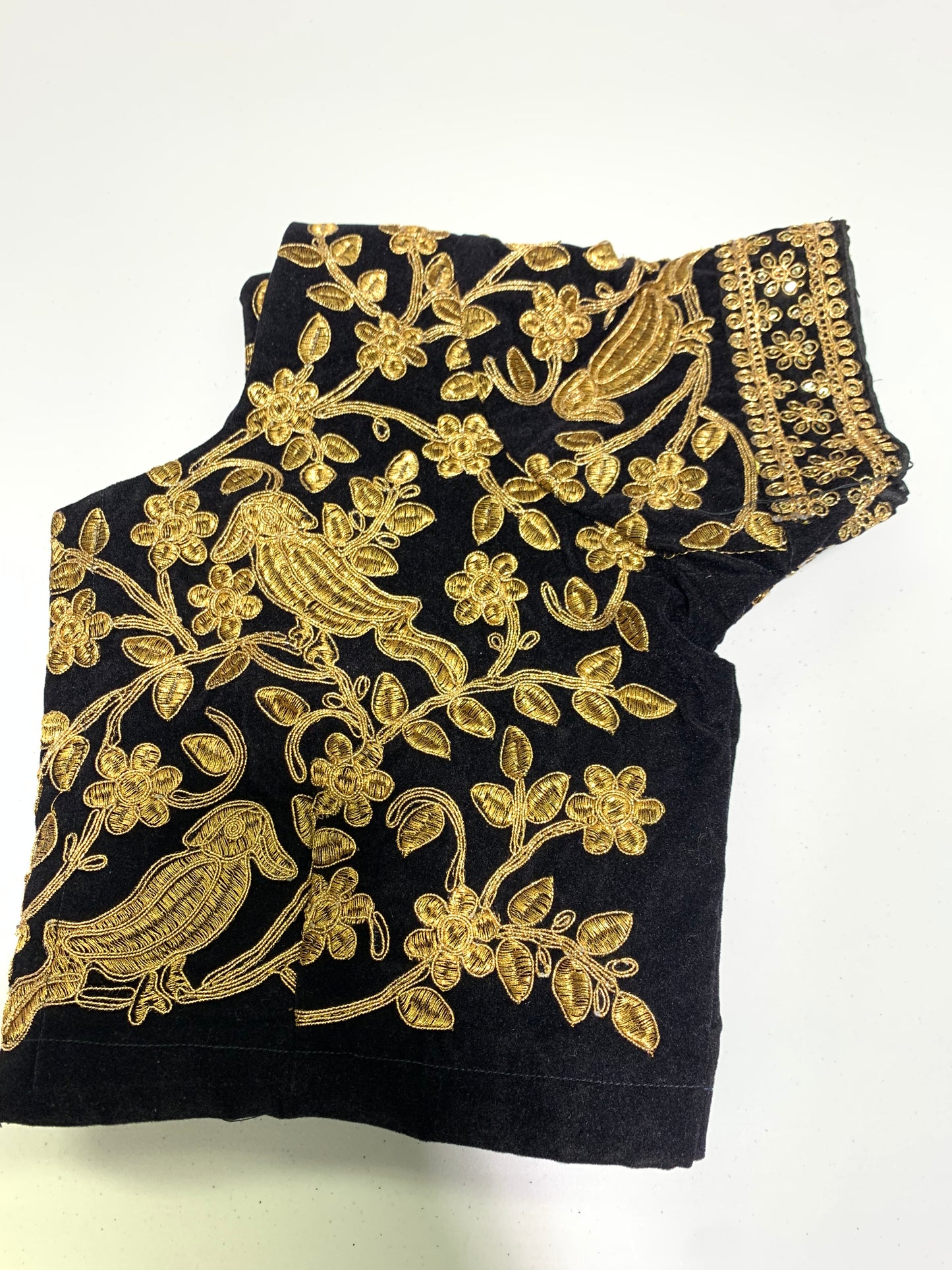 Black velvet golden embroidery ready made blouse