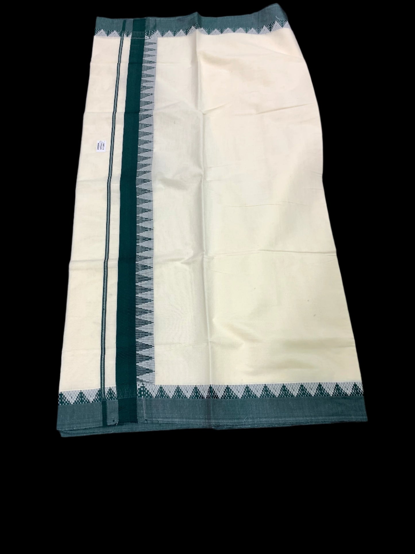 Kerala cotton settu saree with dark green border.