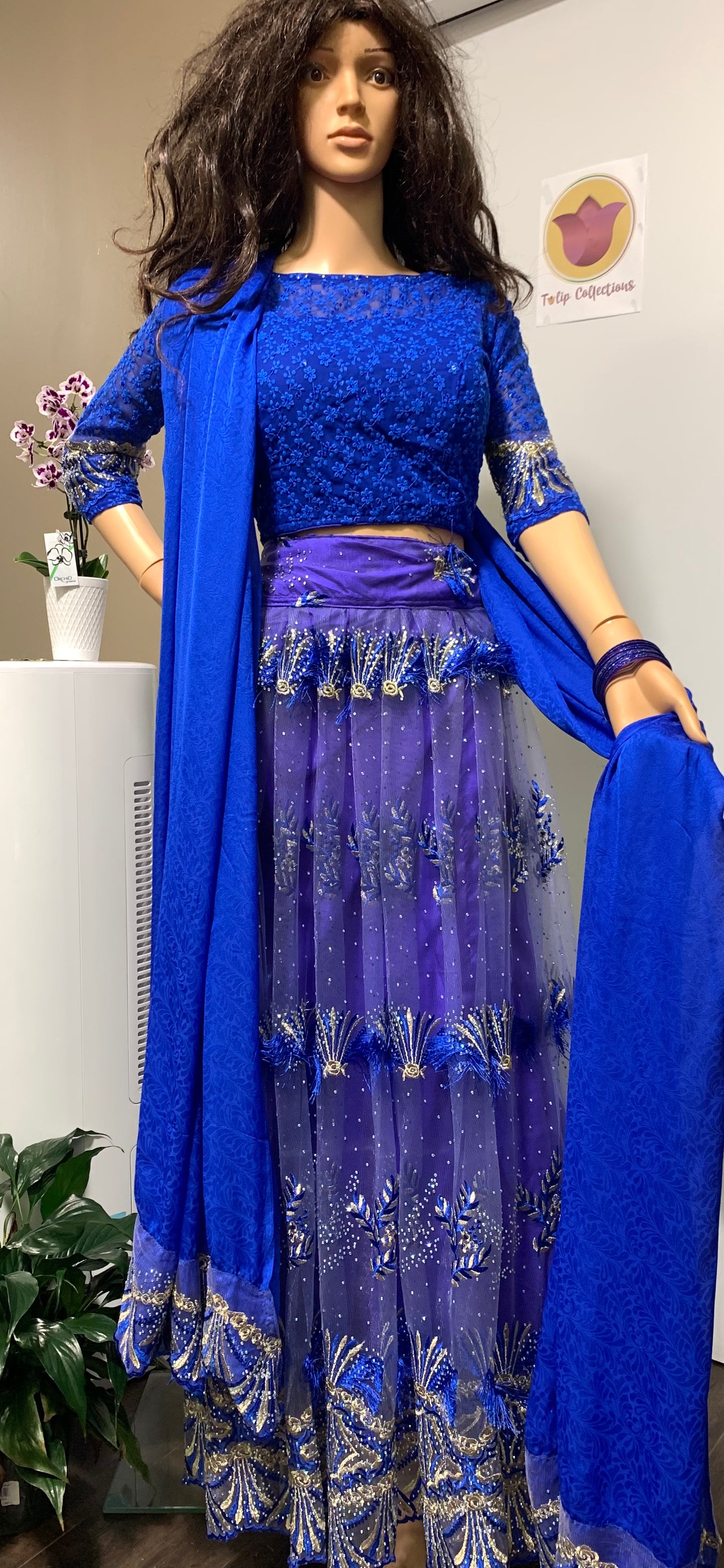 Royal blue and violet colour ready to wear Lehenga set