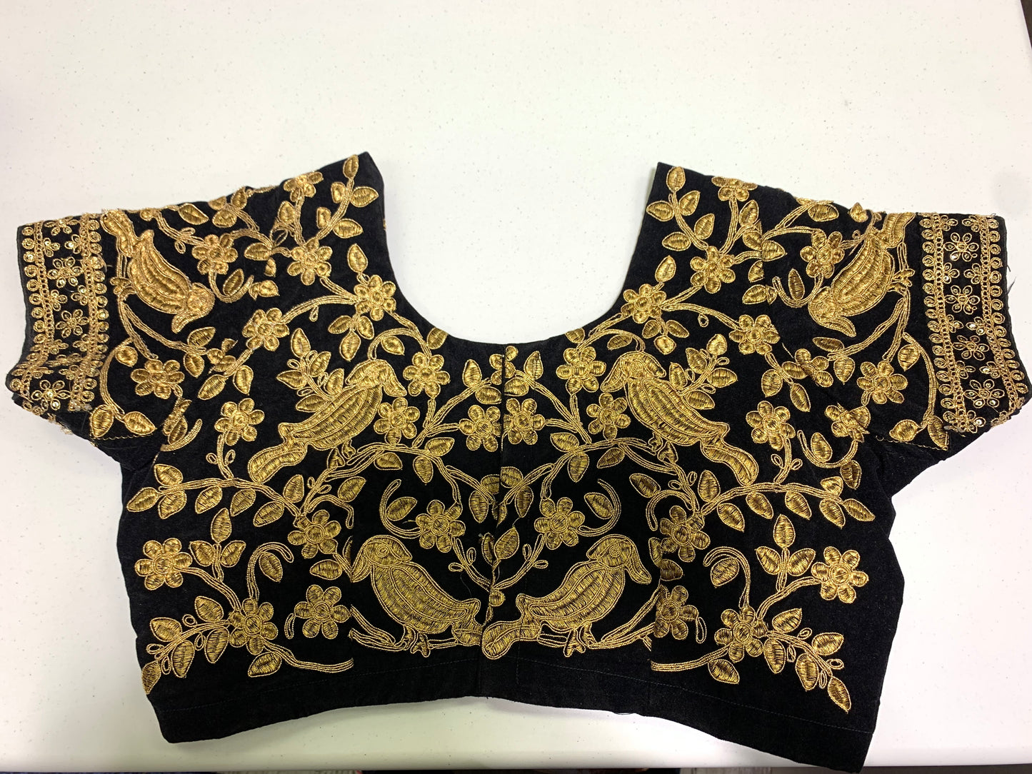 Black velvet golden embroidery ready made blouse