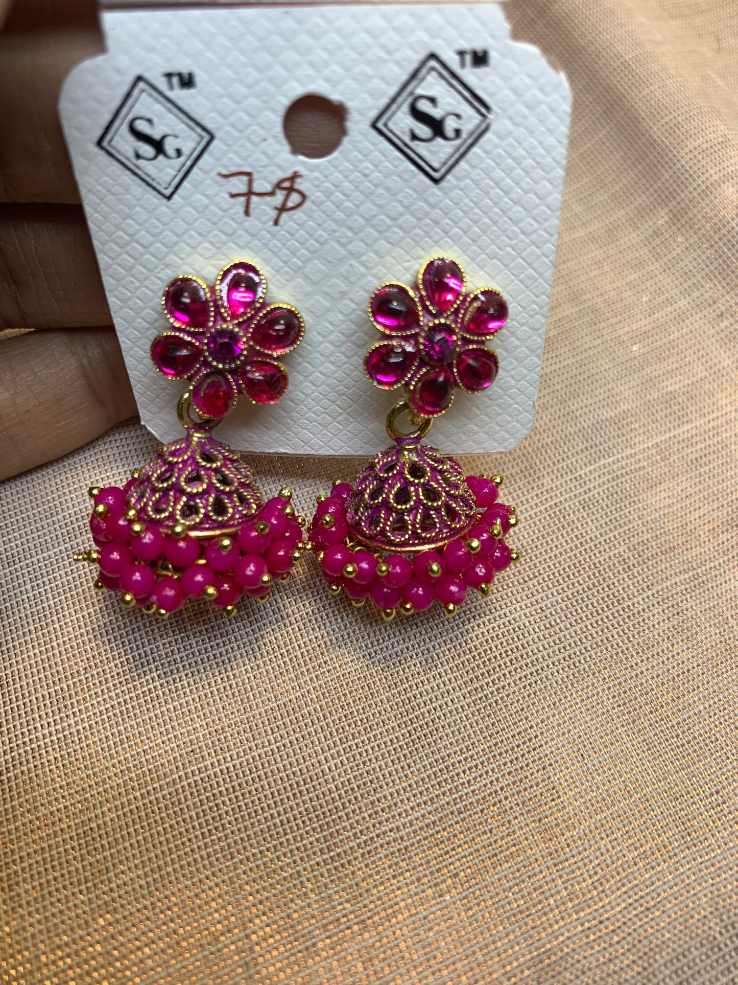 Pink floral small jhumka earring