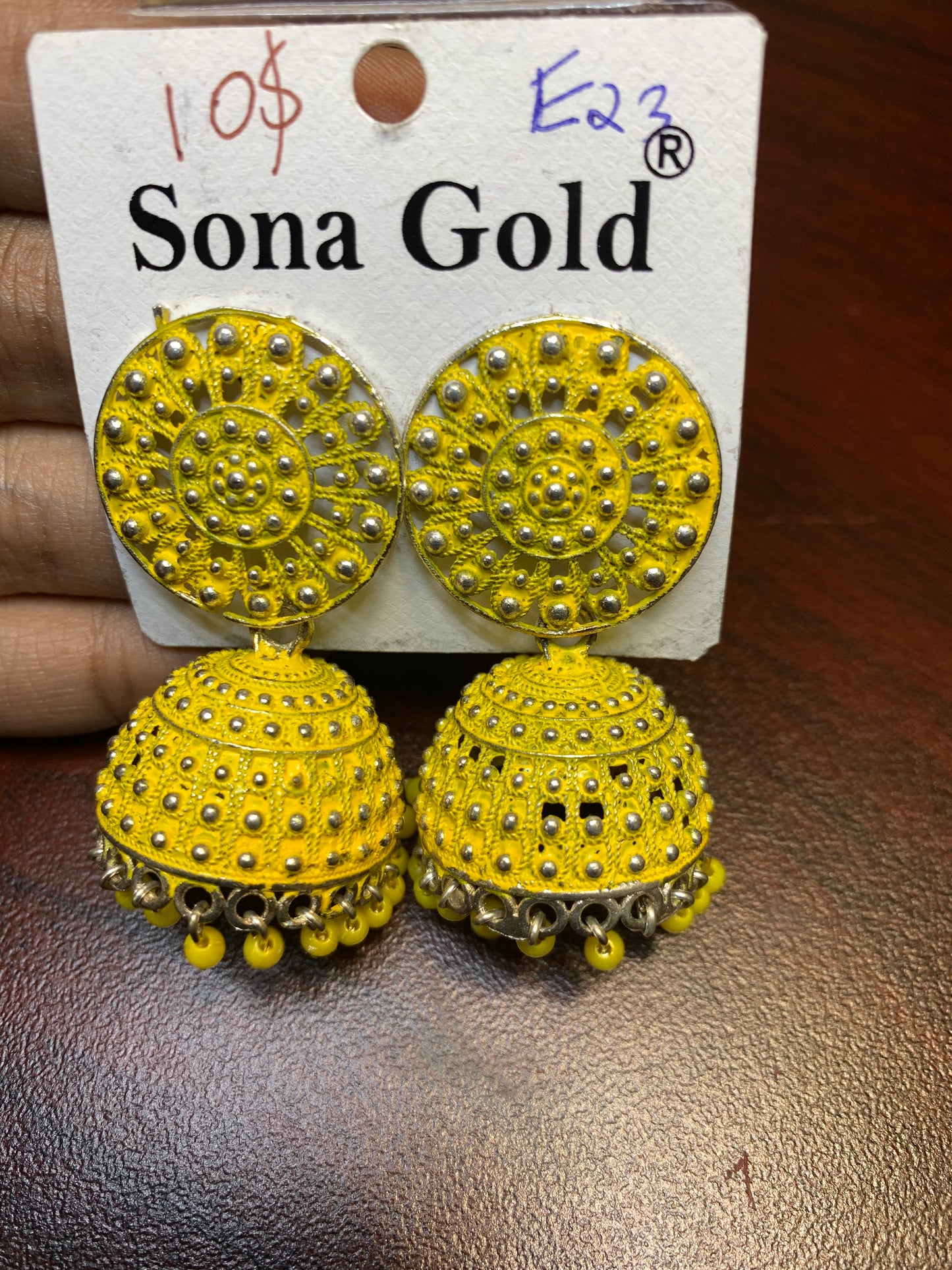 Yellow floral designed jhumka earring