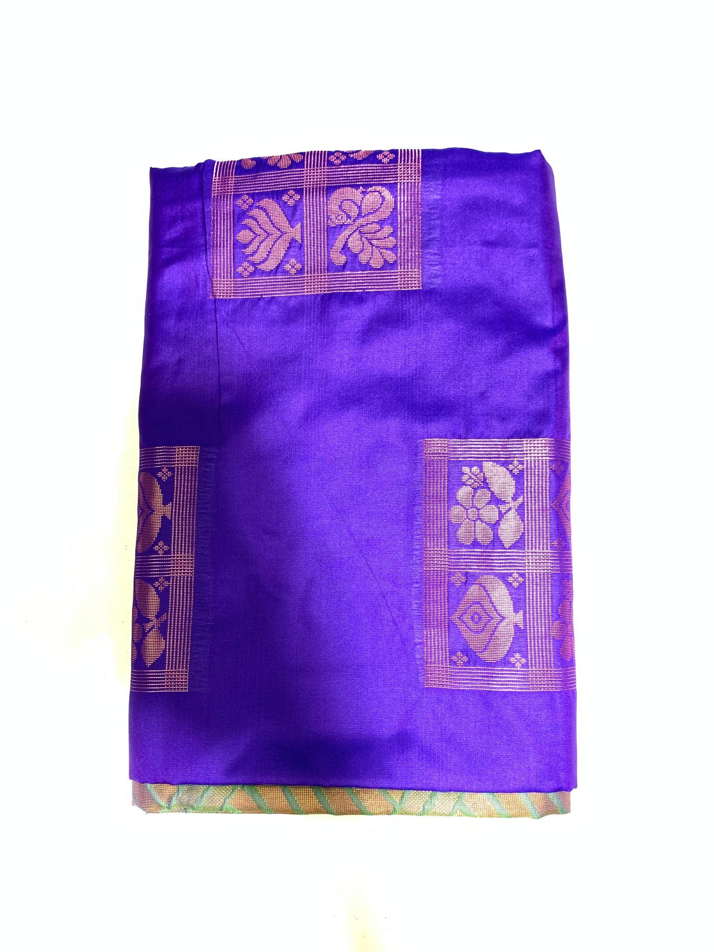 Purple -light green Kasavu Silk Saree(unstitched blouse)