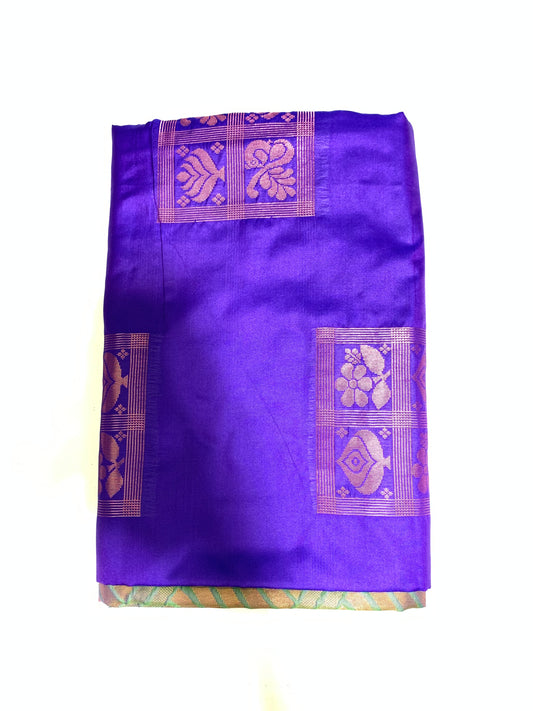 Purple -light green Kasavu Silk Saree(unstitched blouse)