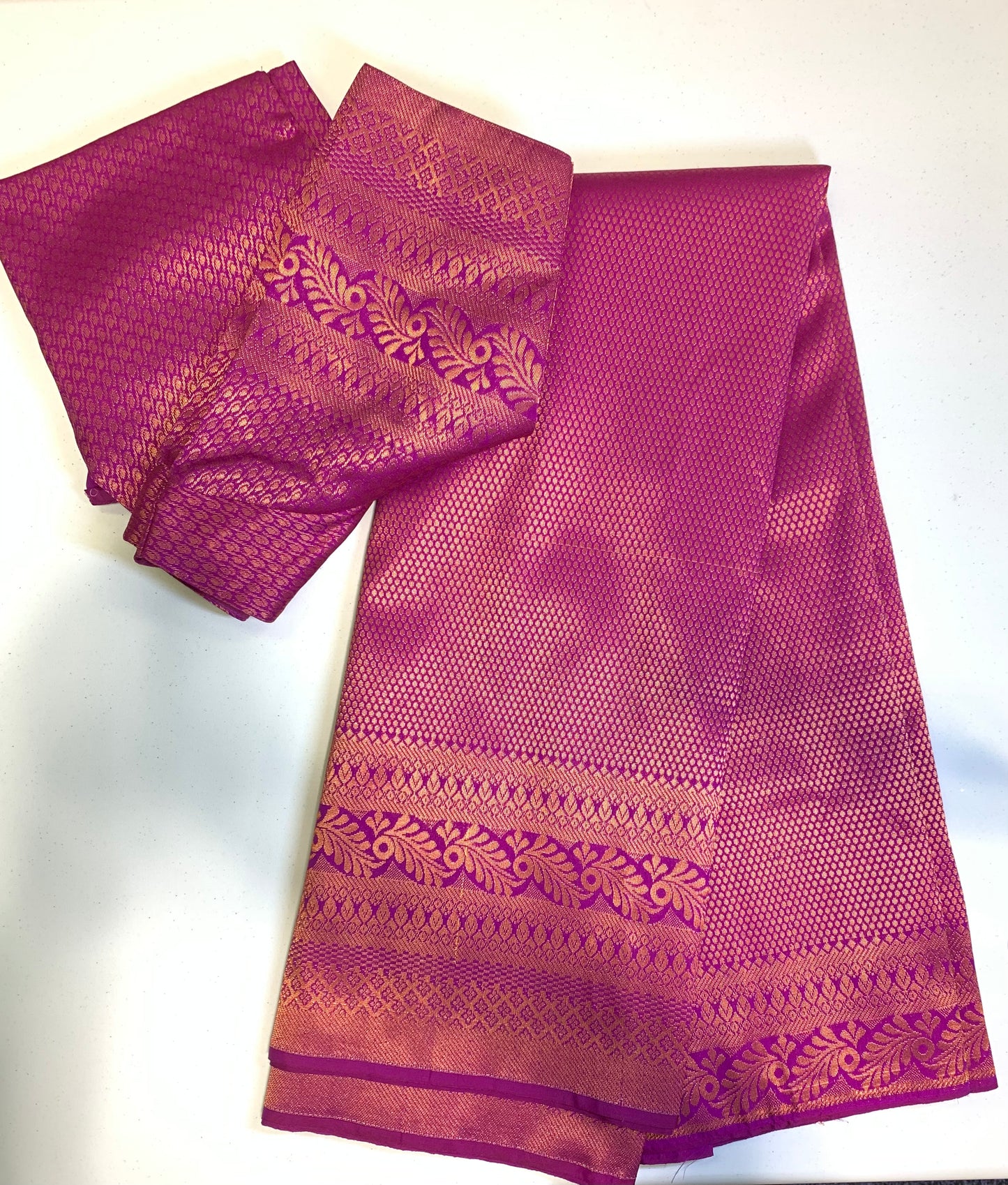 Pink golden zari silk saree