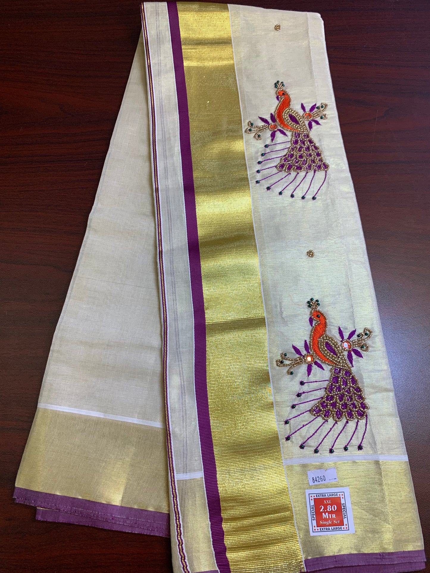 Kerala peacock designed settu mundu(purple)