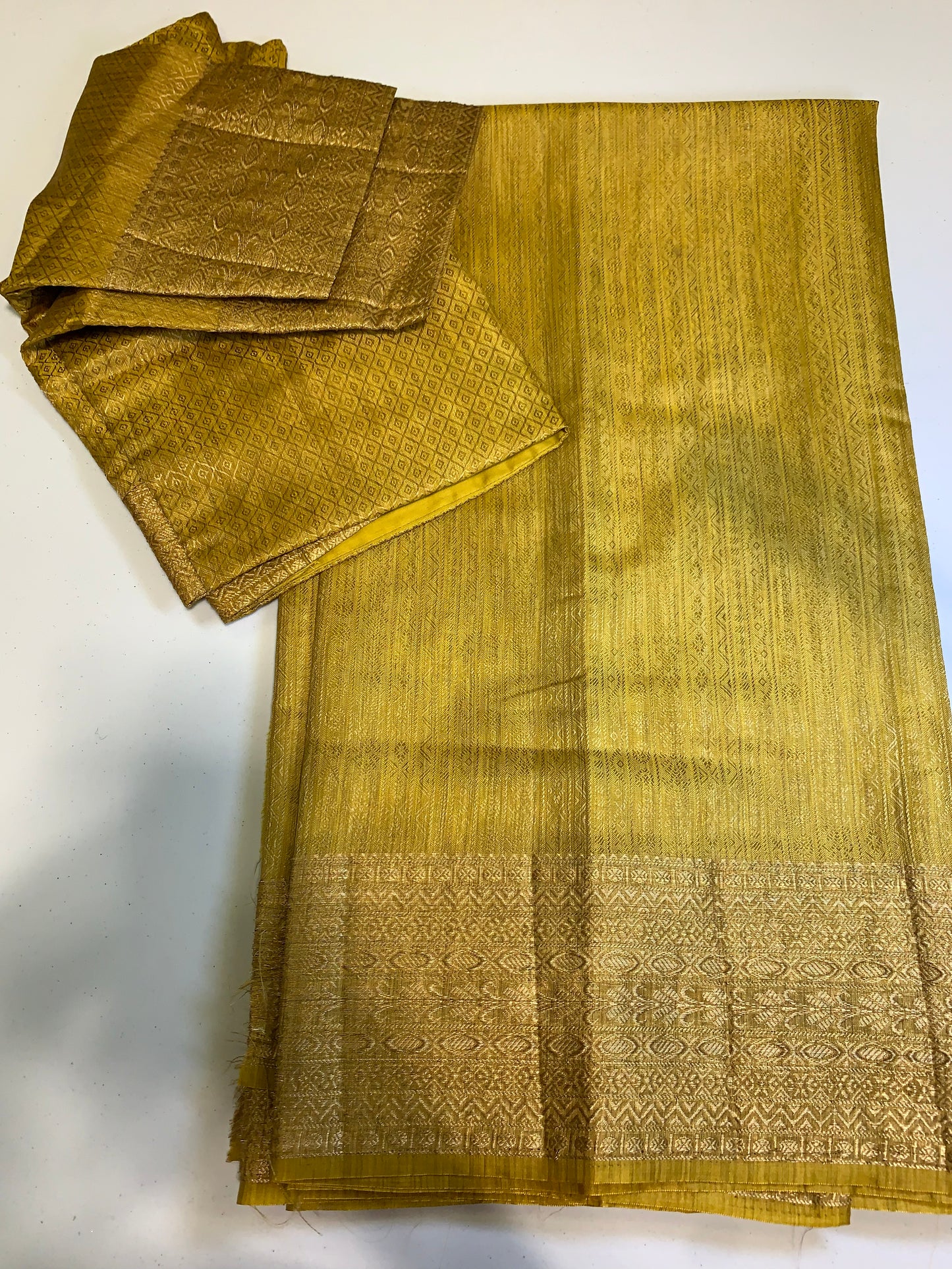 Dark gold art silk saree- stitched blouse