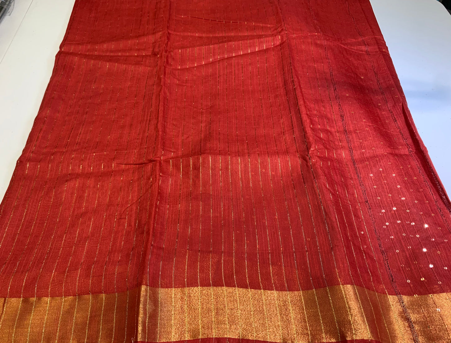 Red golden border sequins designed silk saree