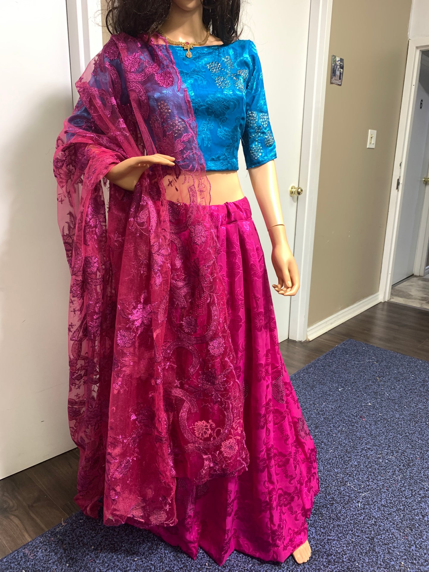 Party wear blue-pink Lehenga set