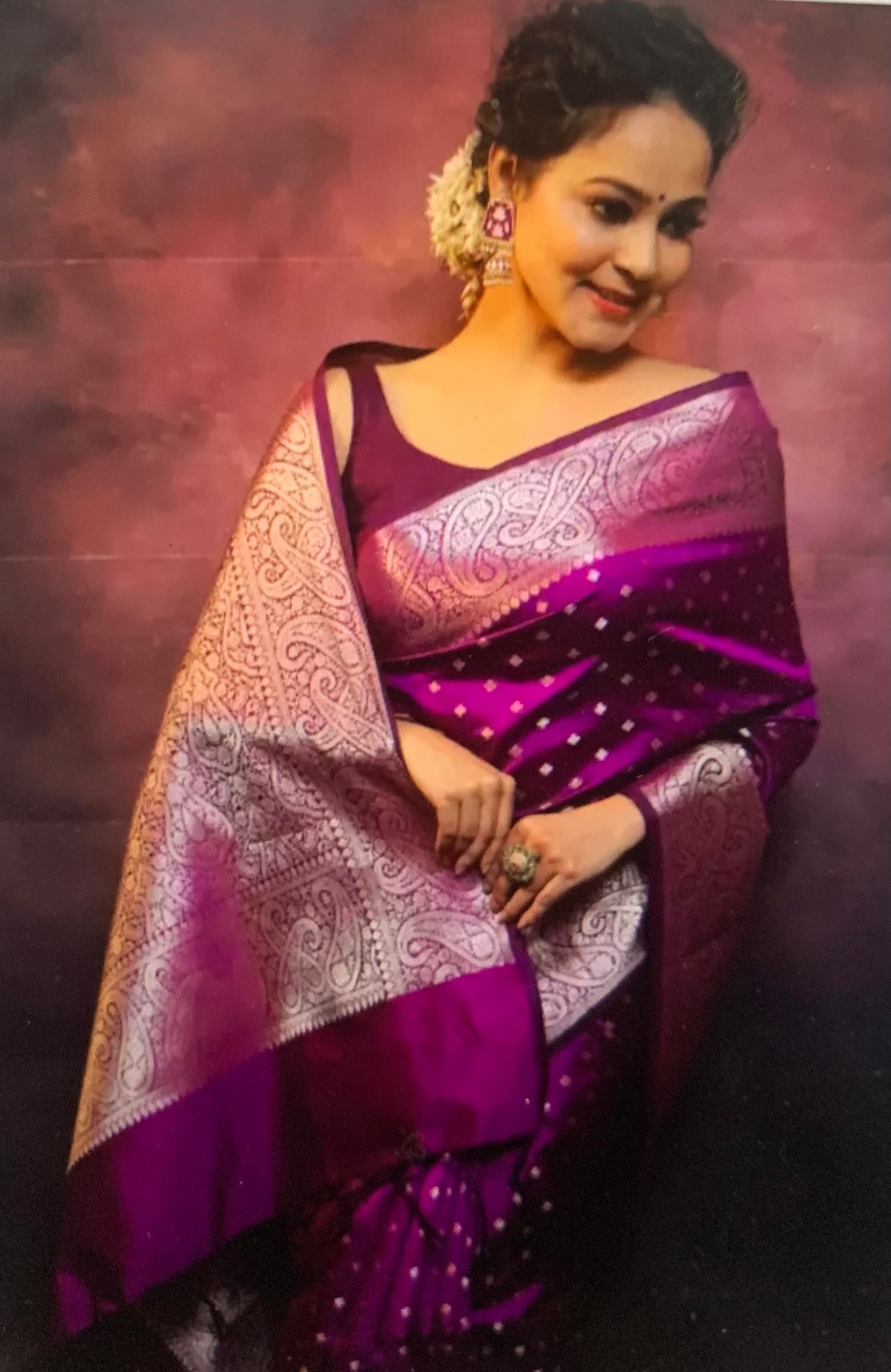 Semi Silk saree- purple and silver combination