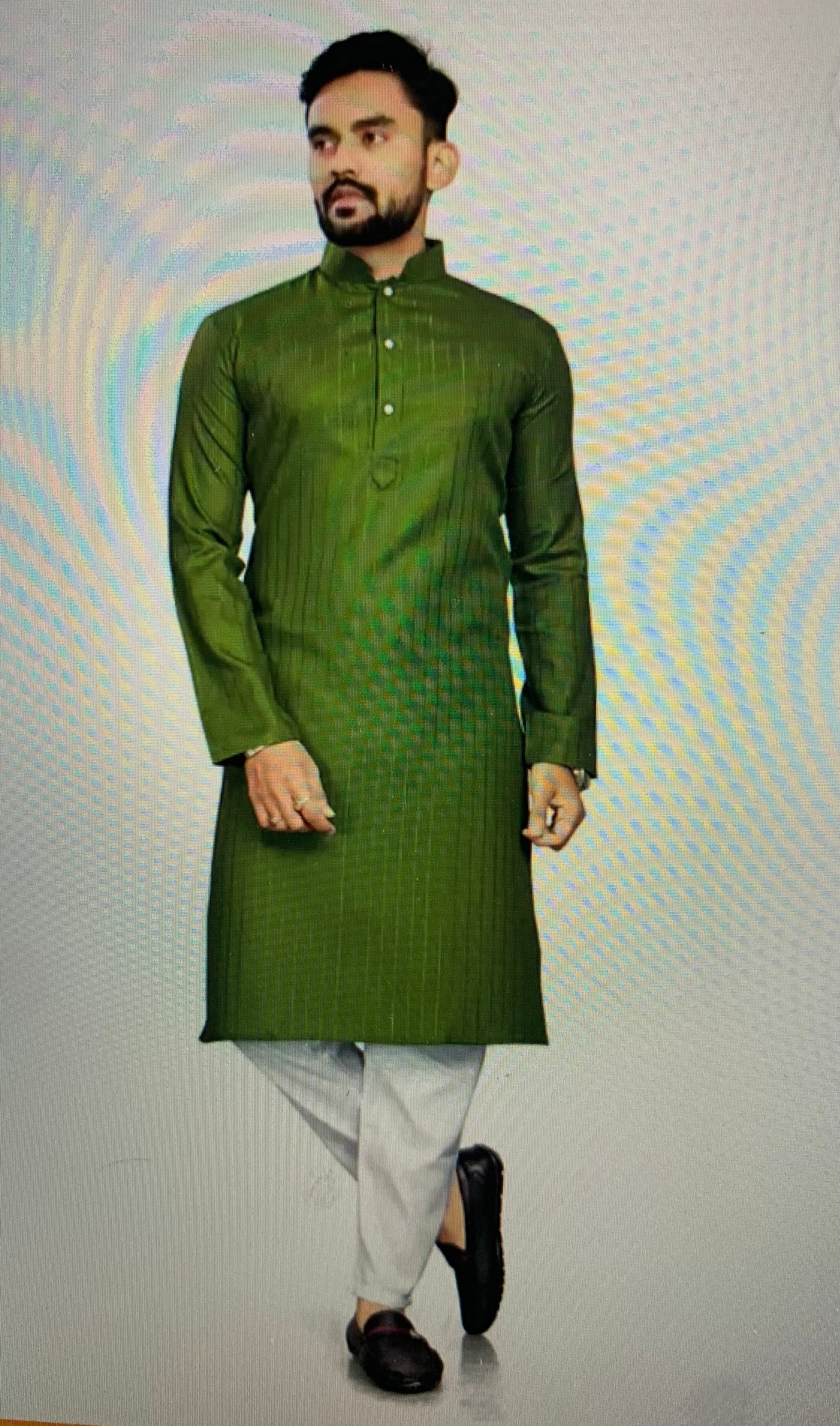 Men kurta churidar set-olive green