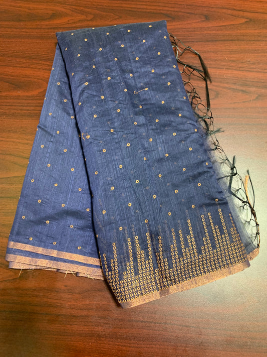 Navy blue copper zari designed soft silk saree