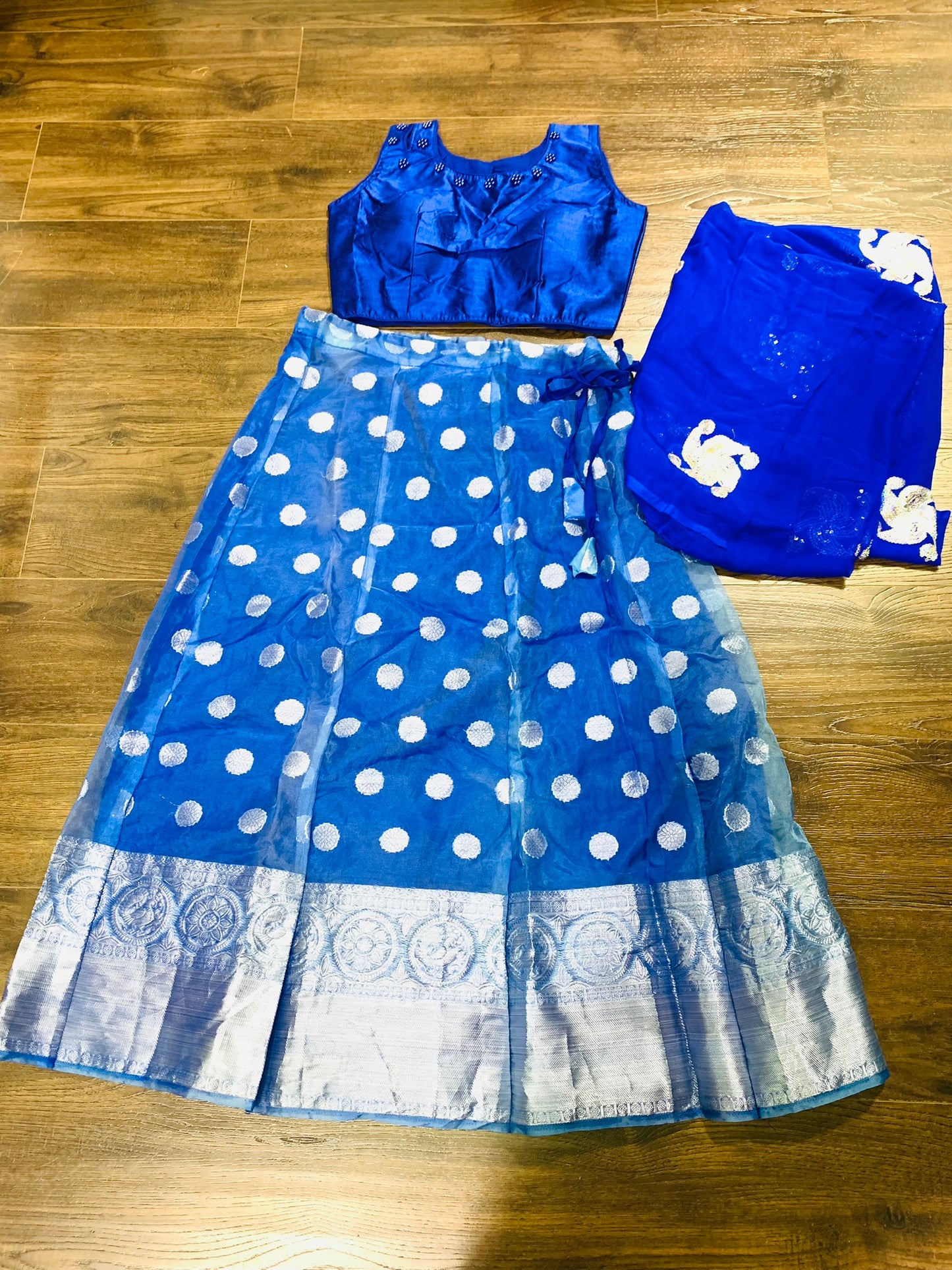 Blue silver organza Lehenga set