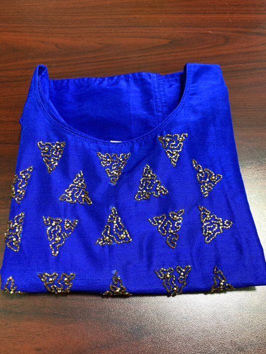 Blue crystal design slub cotton kurthi