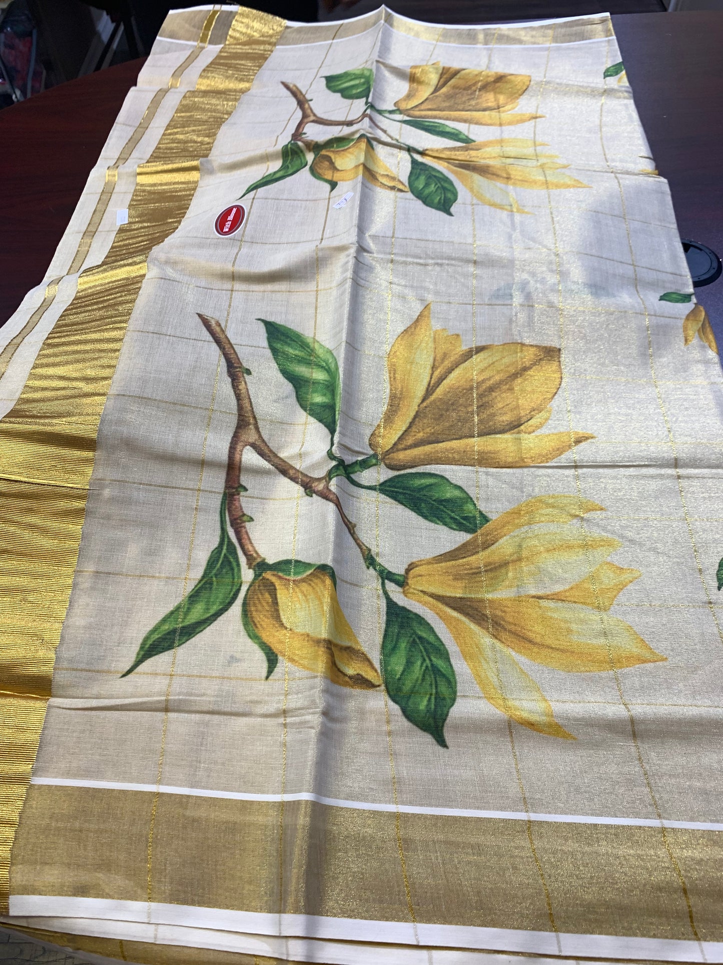 Floral printed Kerala settu saree