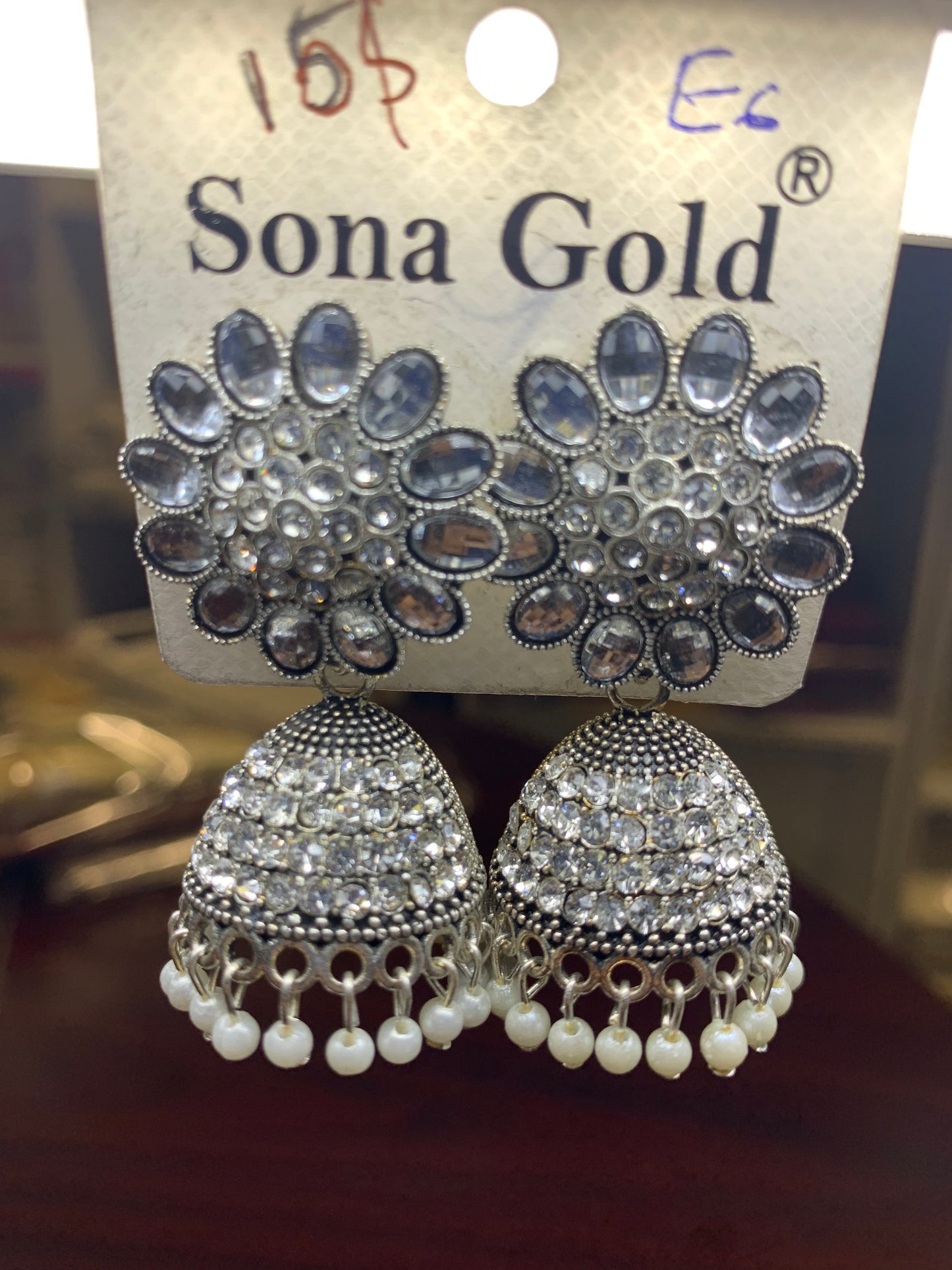 Silver crystal jhumka earring