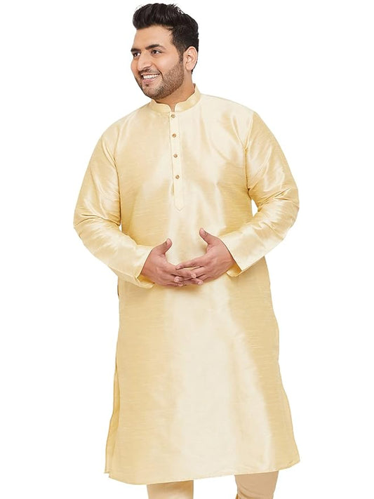 VASTRAMAY Men's Green Cotton Silk Blend Kurta