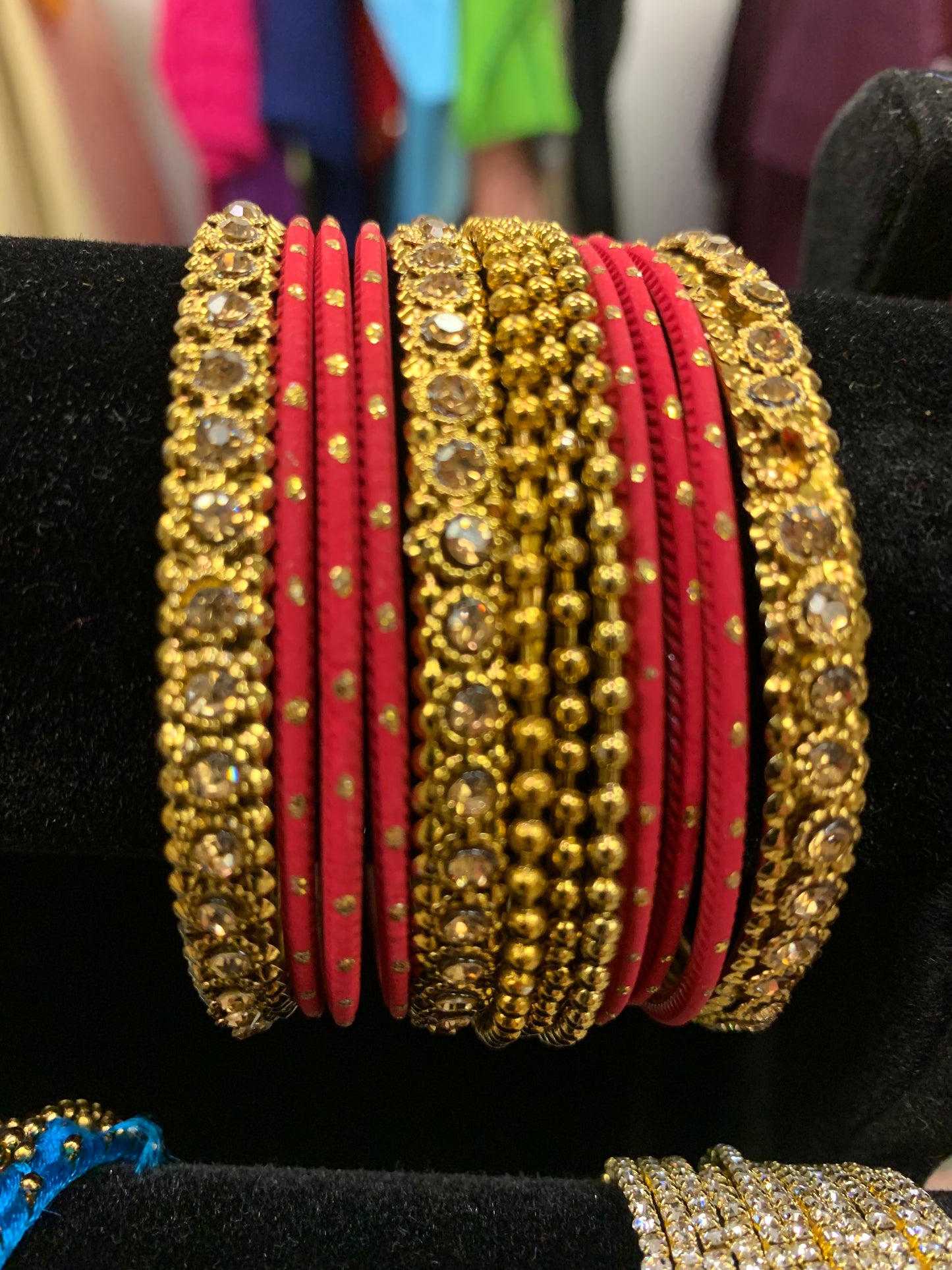 Red and antique gold bangle set