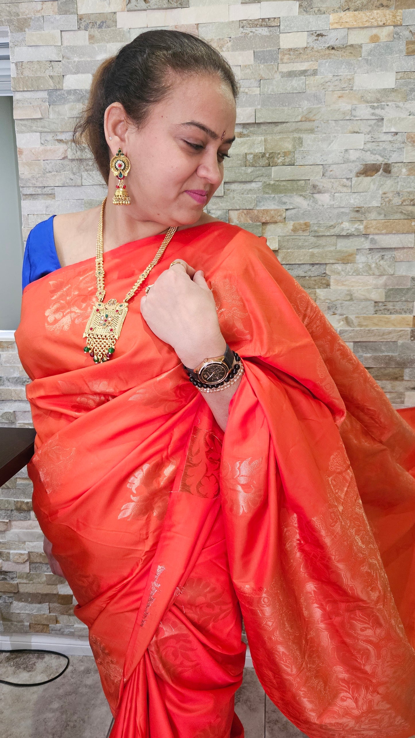 Orange semi silk saree
