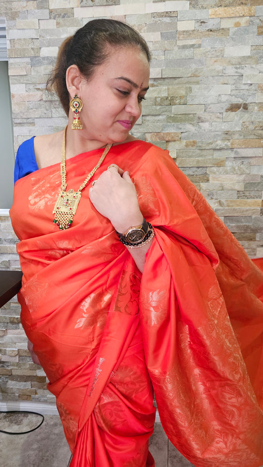 Orange semi silk saree