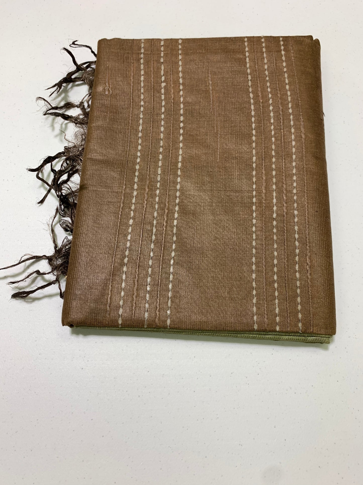 Olive Green Brown Tussar Silk Saree