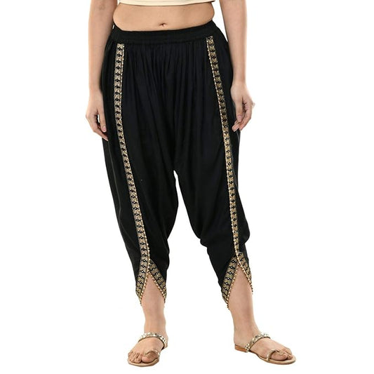 Women's Rayon Solid Embroidery Dhoti Pant (Free Size)-Rental